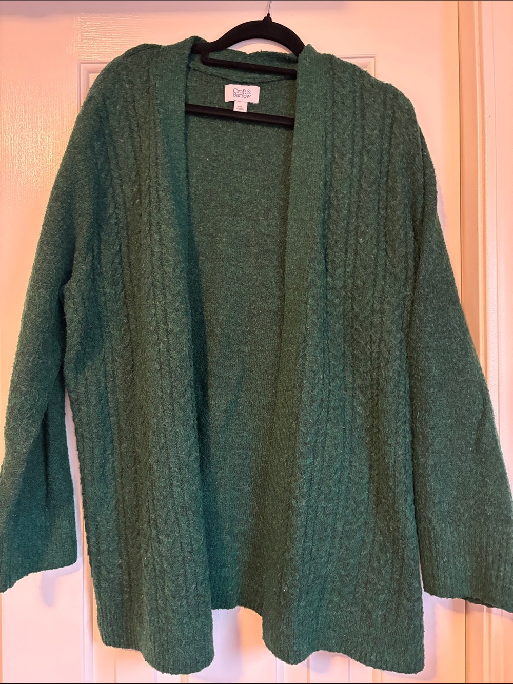 croft & barrow Green Cable-Knit Open Cardigan